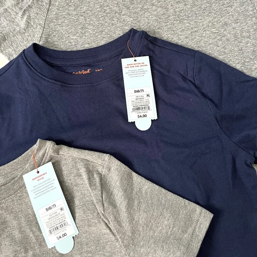 NWT LOT of 3 Boys Cat & Jack T-Shirts (Gray/Navy) S /6-7